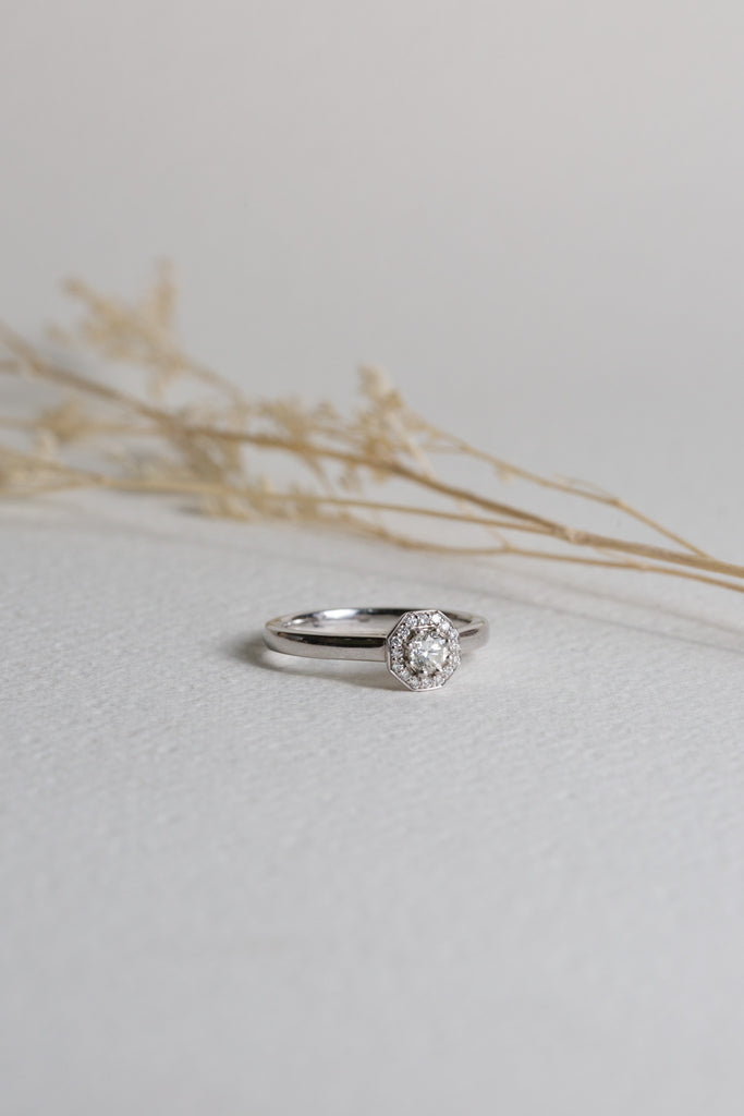 White gold halo diamond engagement ring