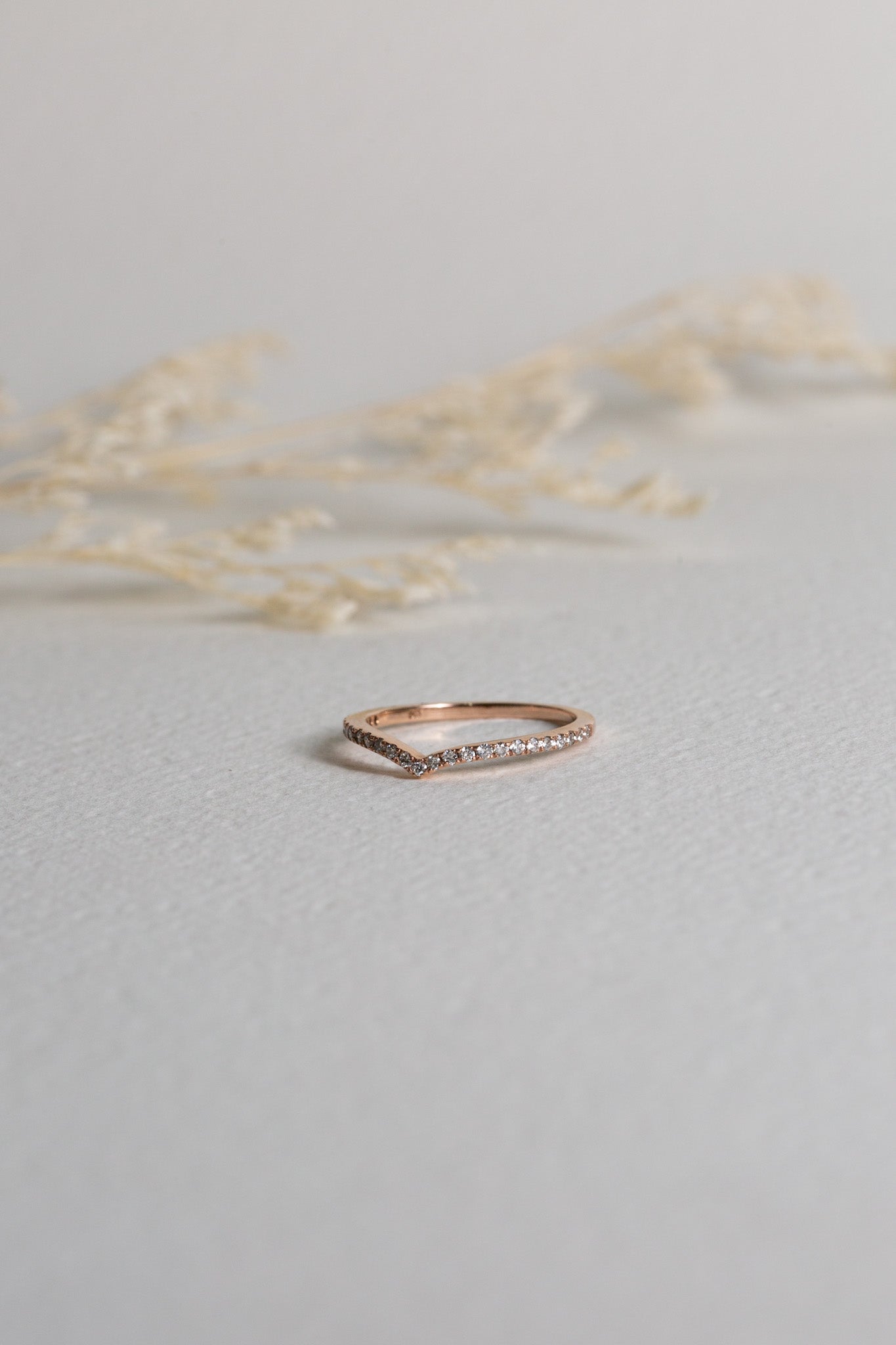 9ct Rose Gold Diamond wishbone ring, designed to shape around an engagement ring