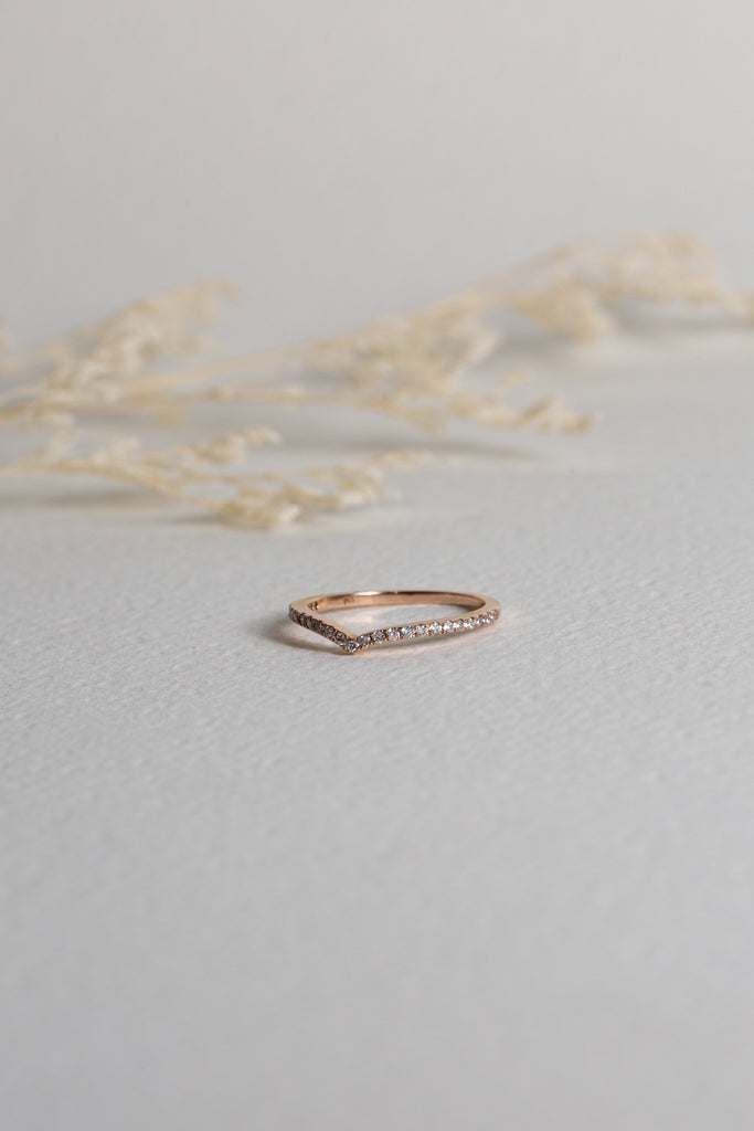 9ct Rose Gold Diamond wishbone ring, designed to shape around an engagement ring