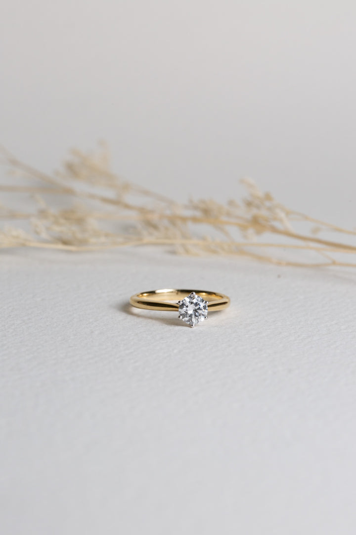 Solitaire diamond ring on a gold band
