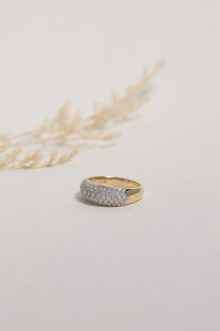 Domed gold dress ring set with 1ct of diamonds in the top