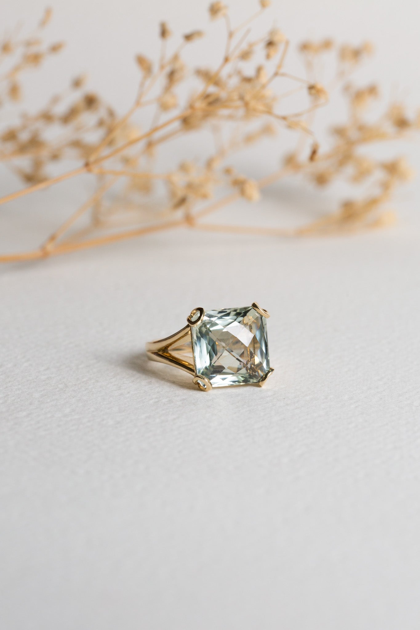 Large Green Amethyst cocktail ring, set in gold