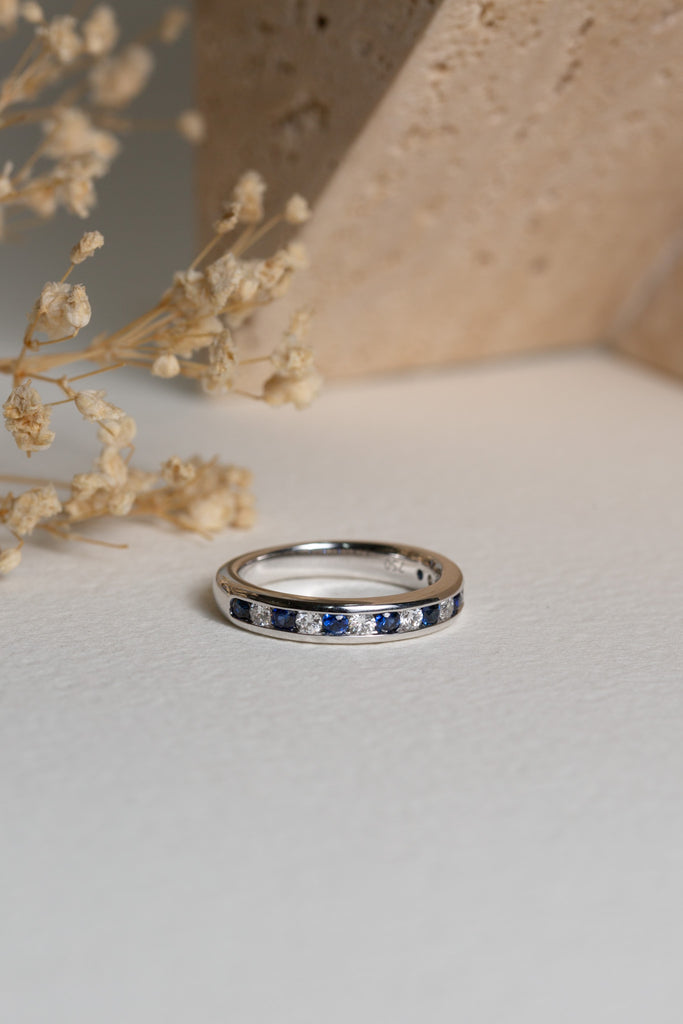 Ceylon Sapphires and Diamonds, set in an 18ct white gold band