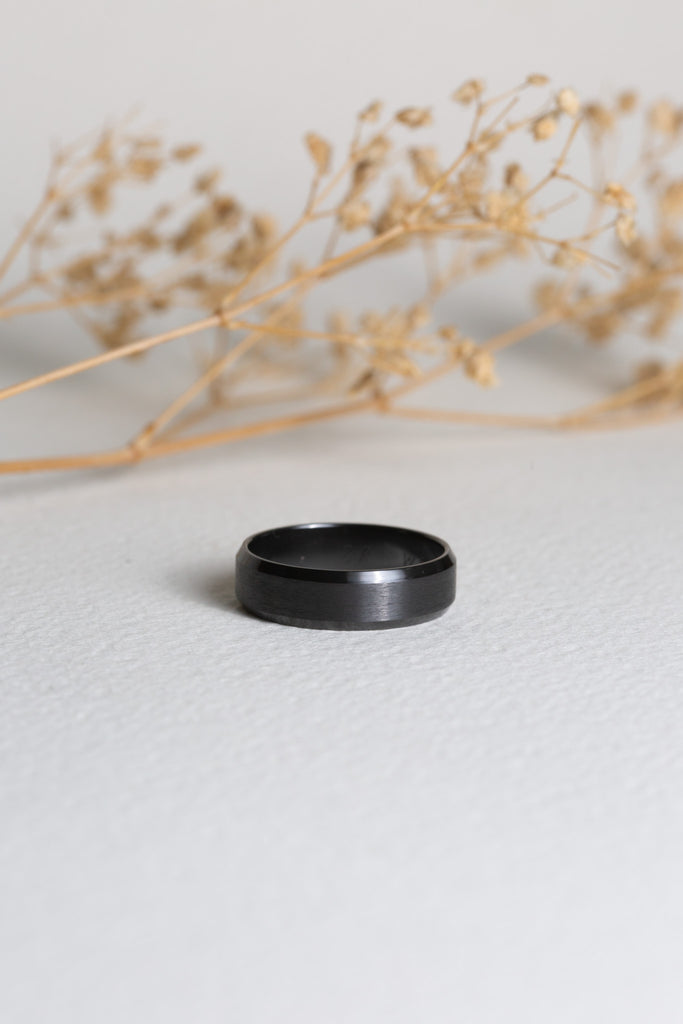 Full black zirconium mens wedding ring