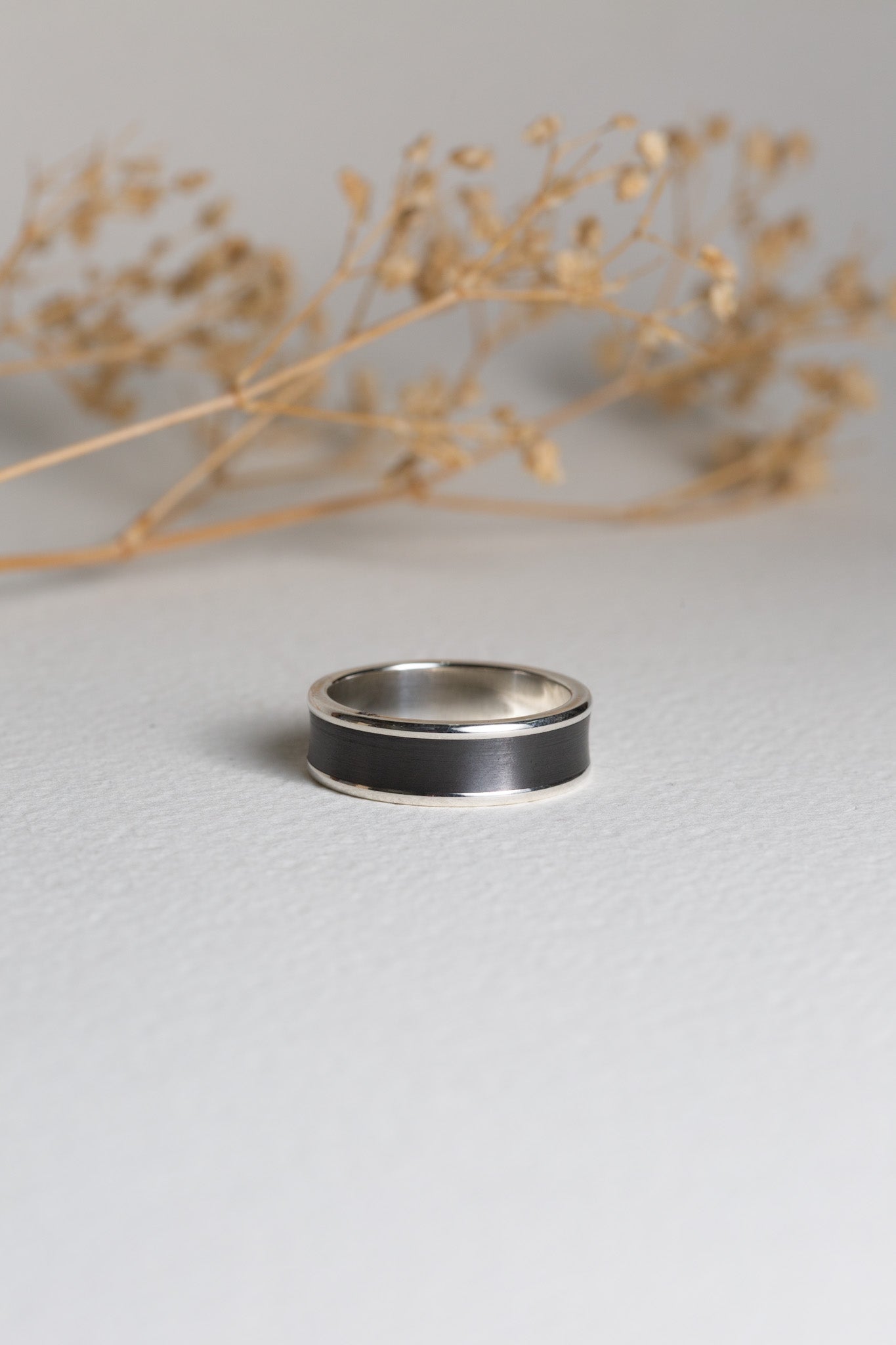 Mens silver and zirconium wedding ring