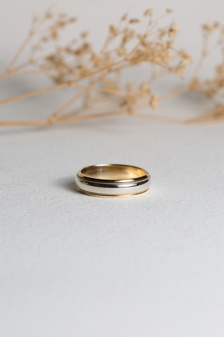 Mens modern bi-tone wedding ring