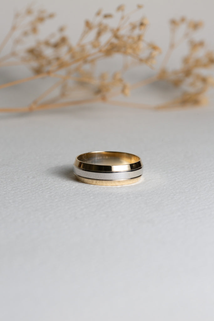 Gents modern two-tone gold wedding ring
