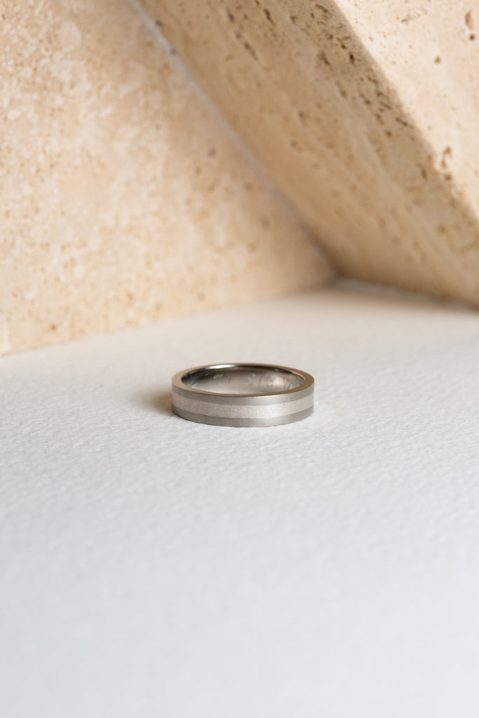Titanium ring with a silver centre 