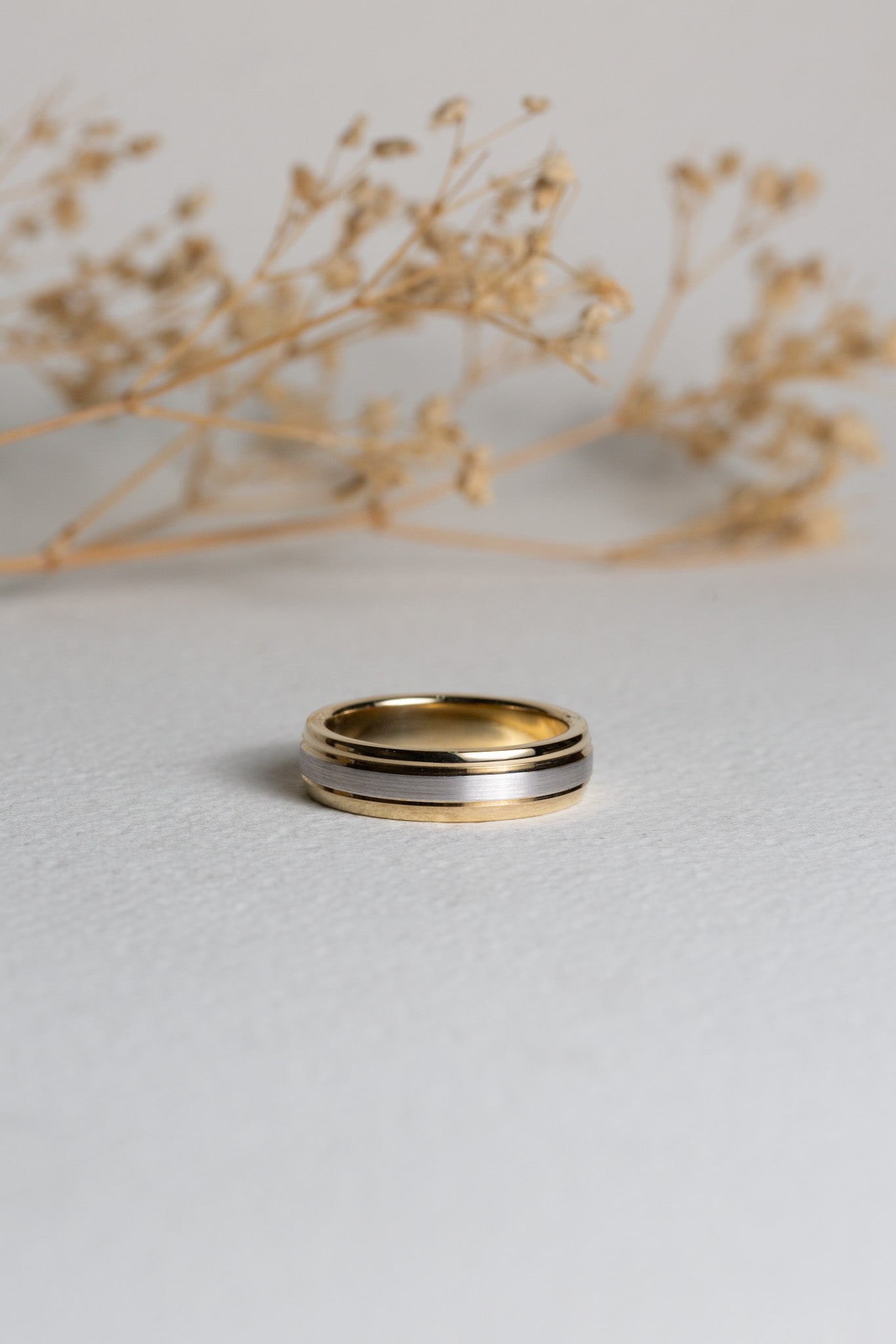 Mens modern two-tone wedding band