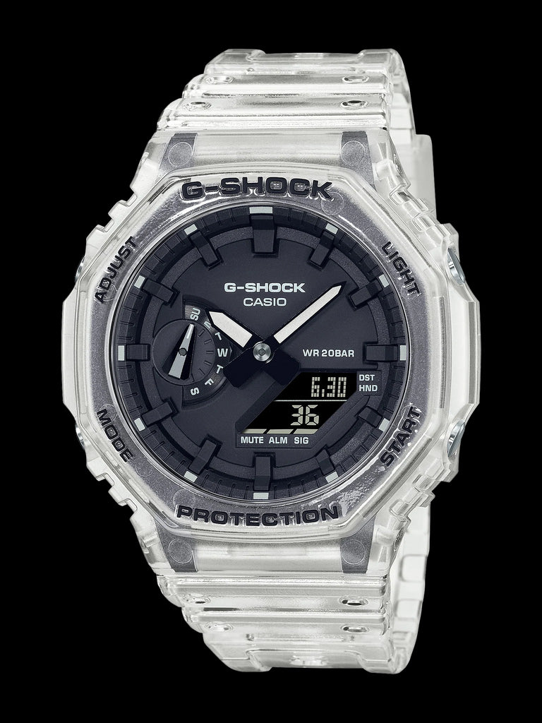 Transparent G Shock watch with a black dial