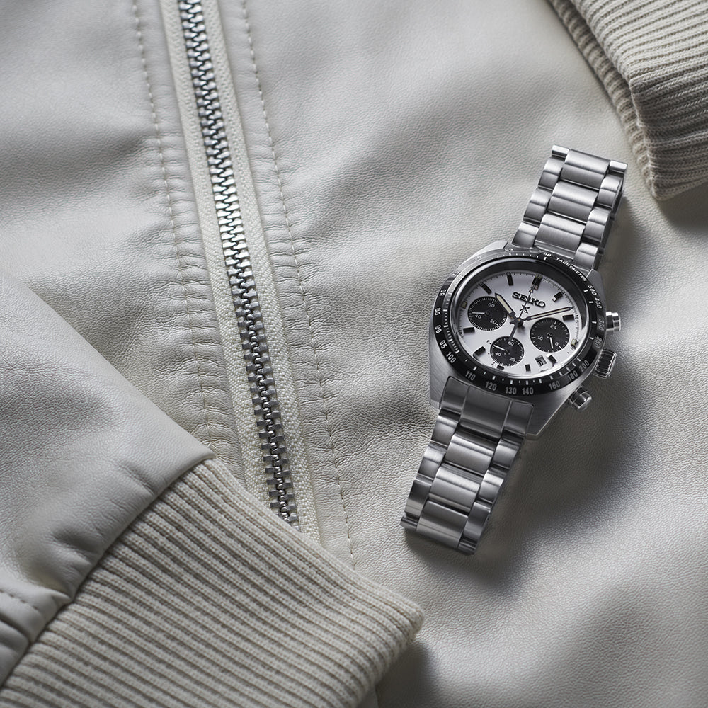 Seiko Prospex chronograph speed timer watch with white dial