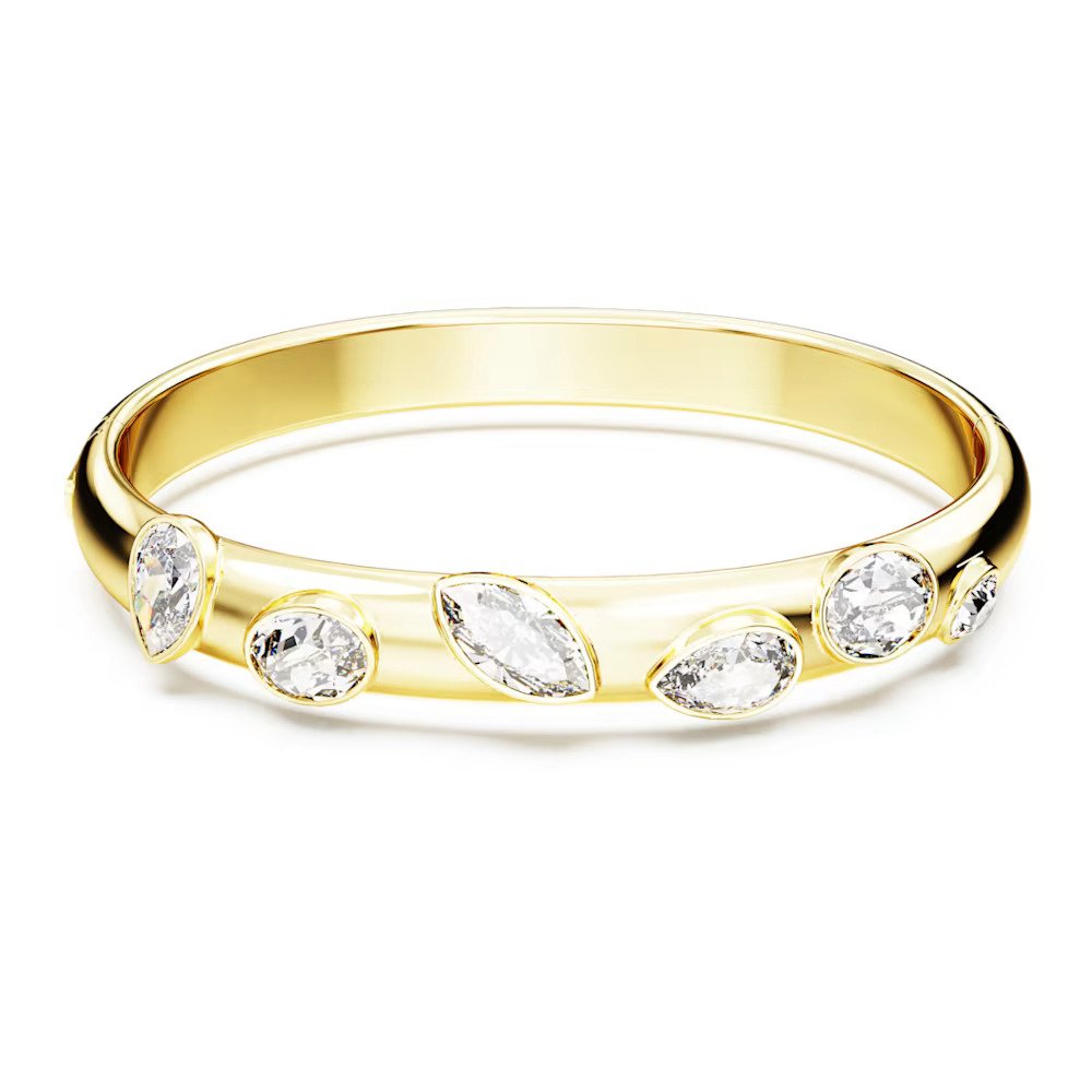 Swarovski Dextera Bangle with pear cut, round cut, and oval cut crystals all around it