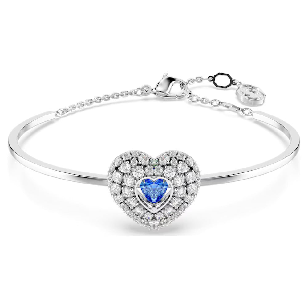 Heart bangle with a blue crystal in the centre