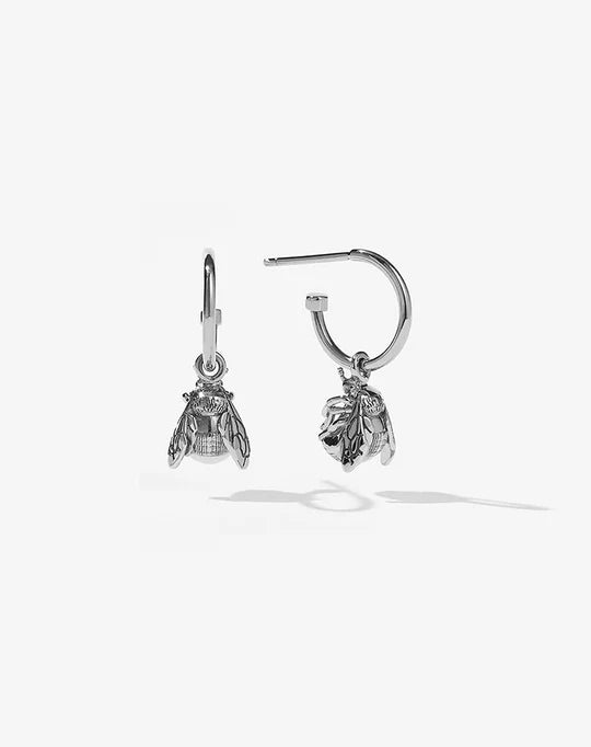 Silver Bee hoop earrings