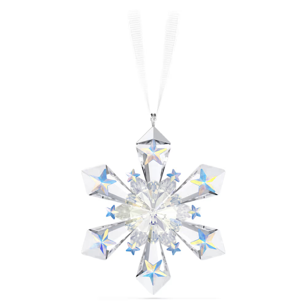 Swarovski crystal star ornament hanging from a white ribbon