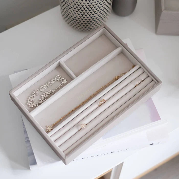 Stackers taupe grey jewellery box layer for storing bracelets, rings, and earrings