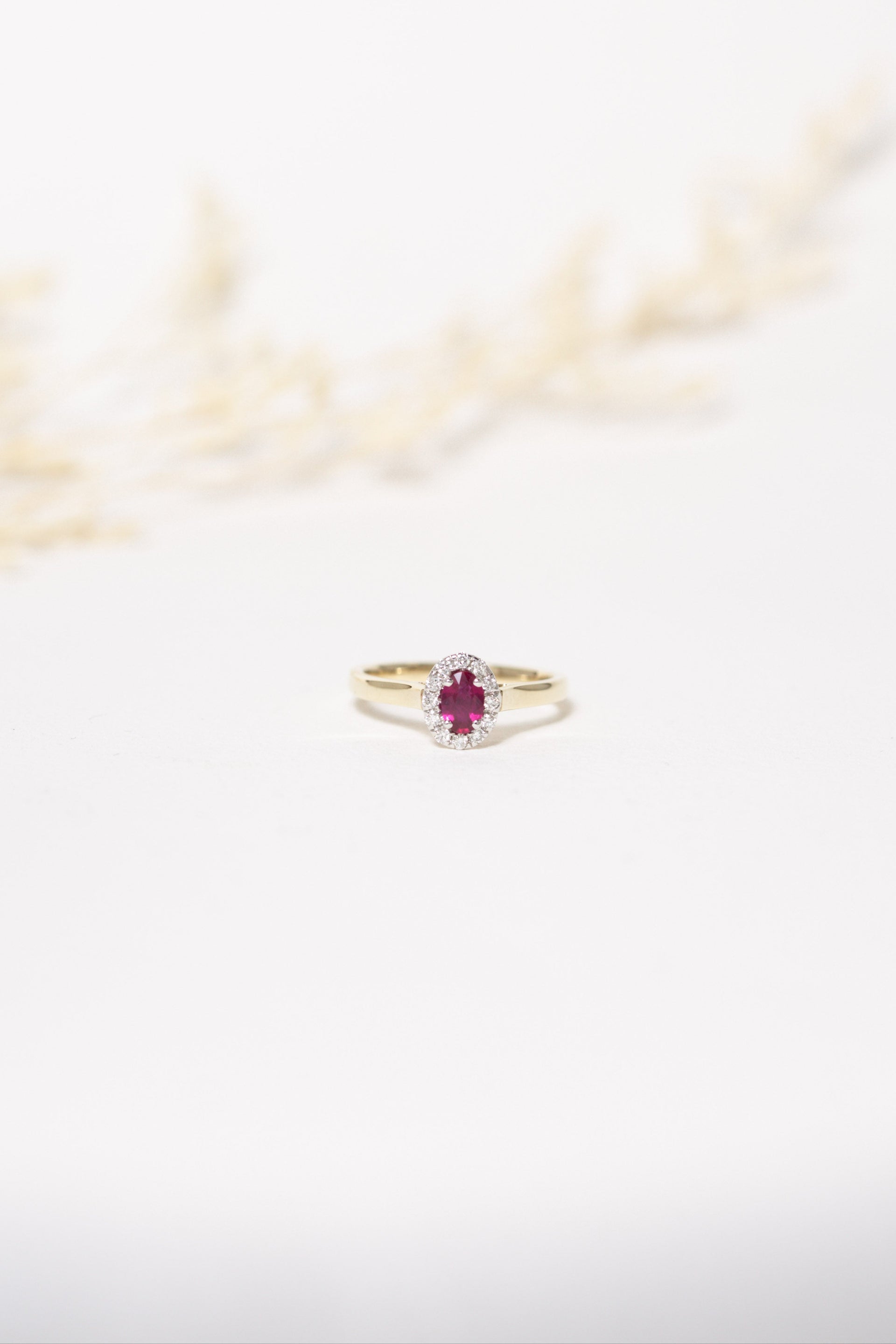 Ruby & Diamond Ring Yellow Gold Halo