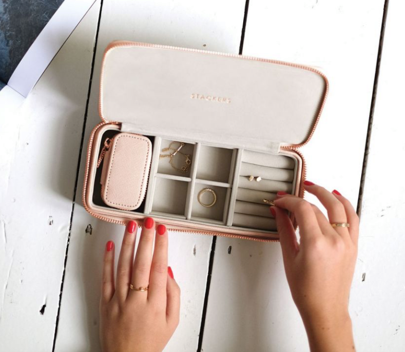 Blush pink Stackers travel size jewellery box