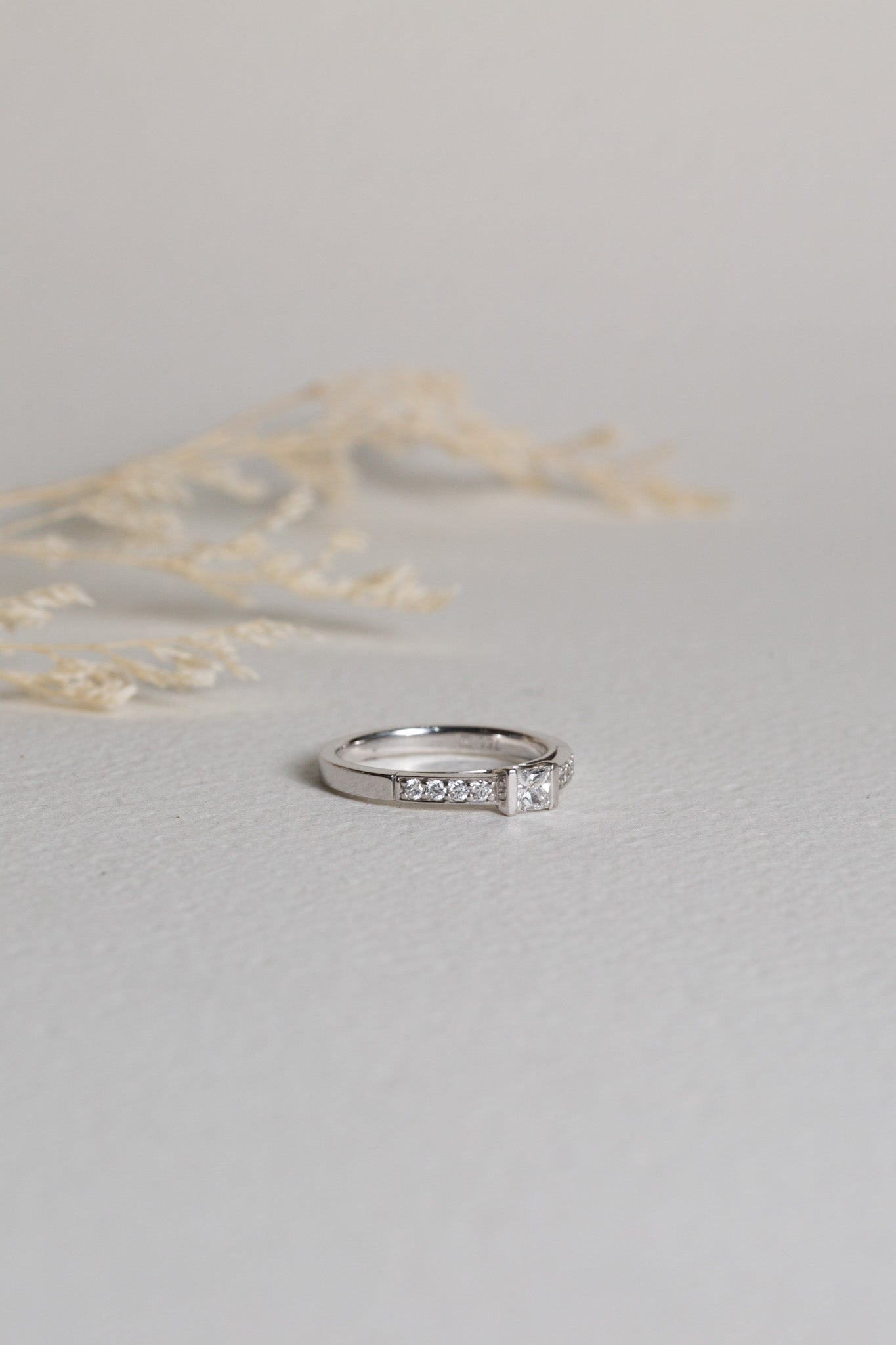 White gold princess-cut diamond engagement ring