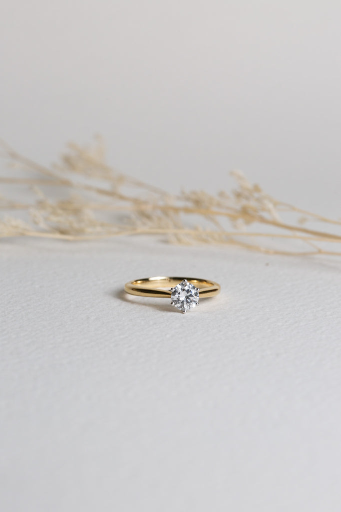 Solitaire diamond ring on a gold band