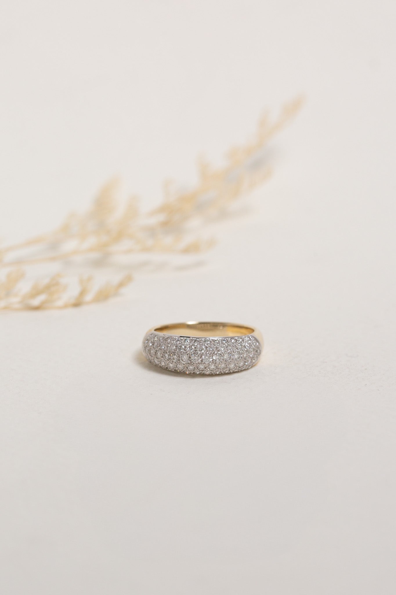 Wide domed gold diamond dress ring set with 1ct of diamonds