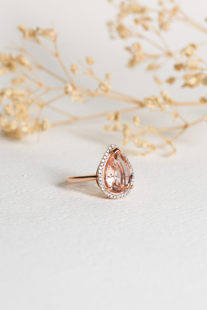 Morganite and diamond cocktail ring, set in rose gold.