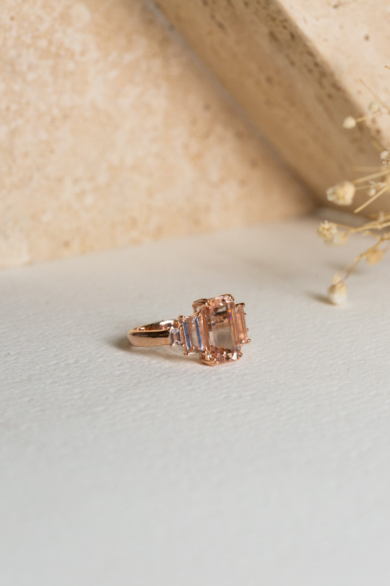 Morganite ring set in rose gold