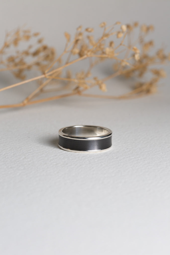 Mens silver and zirconium wedding ring