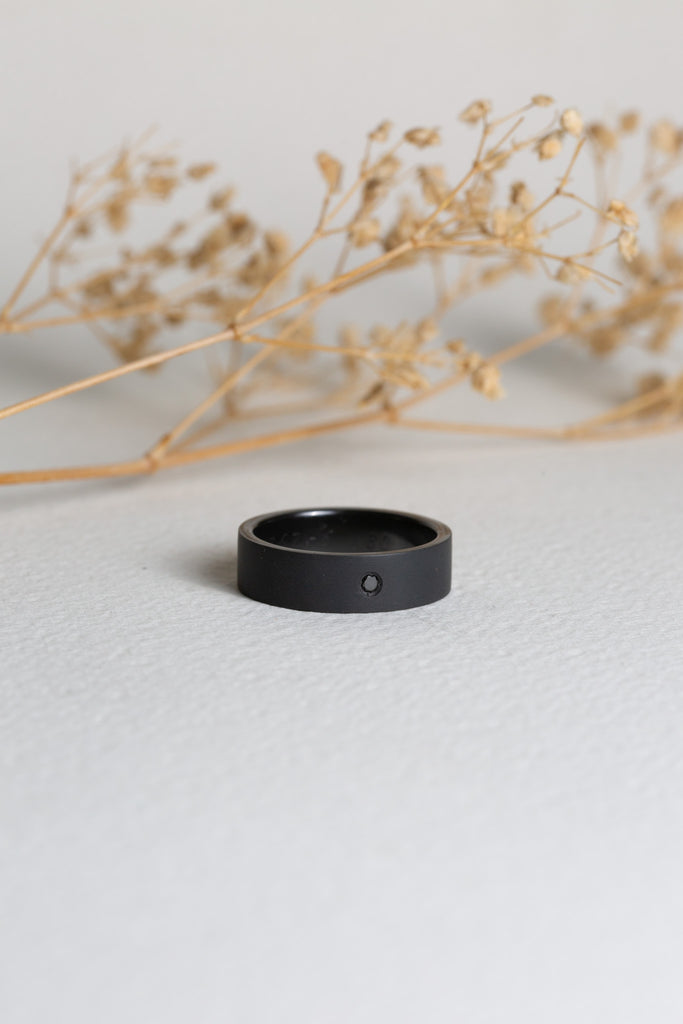 Mens black ring set with a black diamond