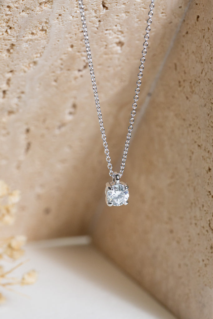 Solitaire diamond pendant in white gold