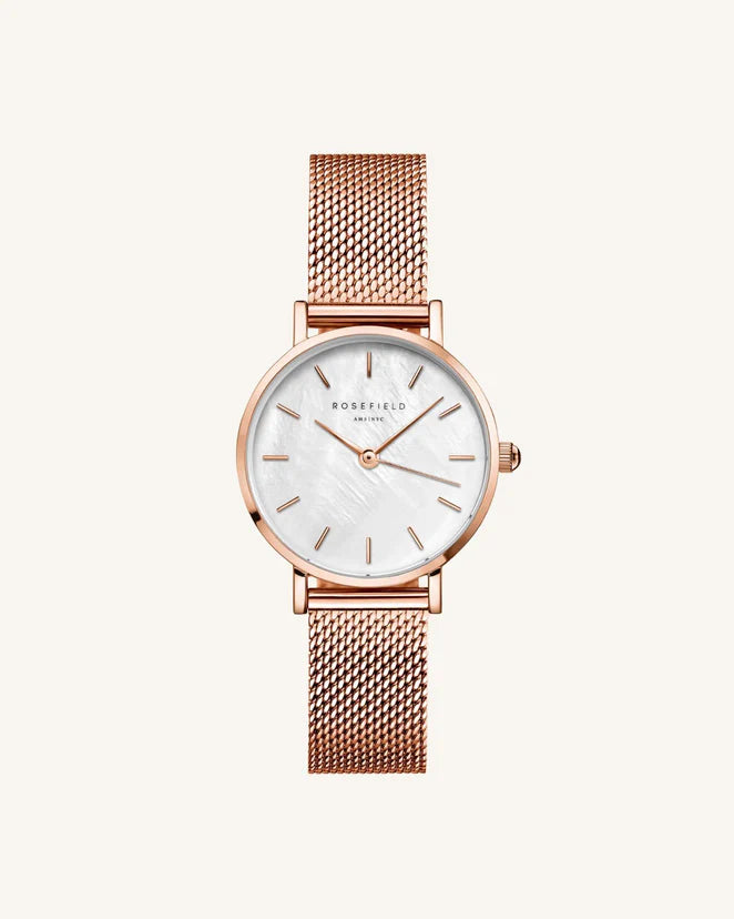 Rosefield The Small Edit rose gold watch with mesh strap