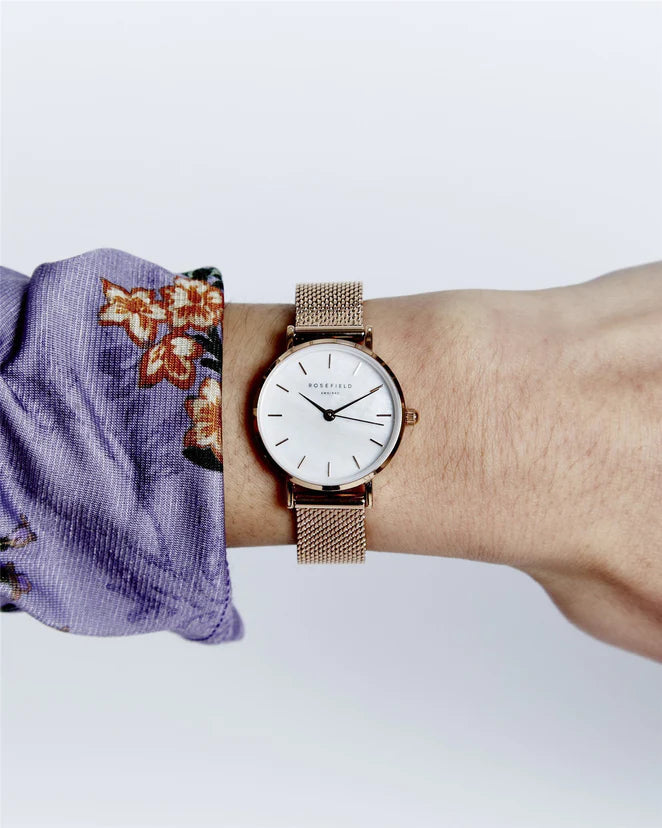 Ladies rose gold watch with mesh strap