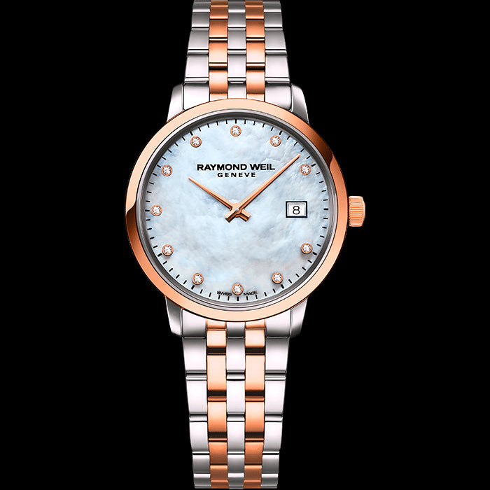 Ladies rose gold and stainless steel watch with diamonds
