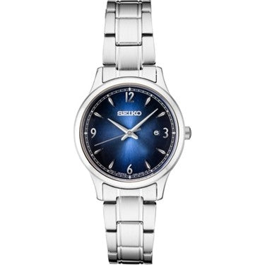 Ladies Seiko watch with a blue dial and stainless steel bracelet