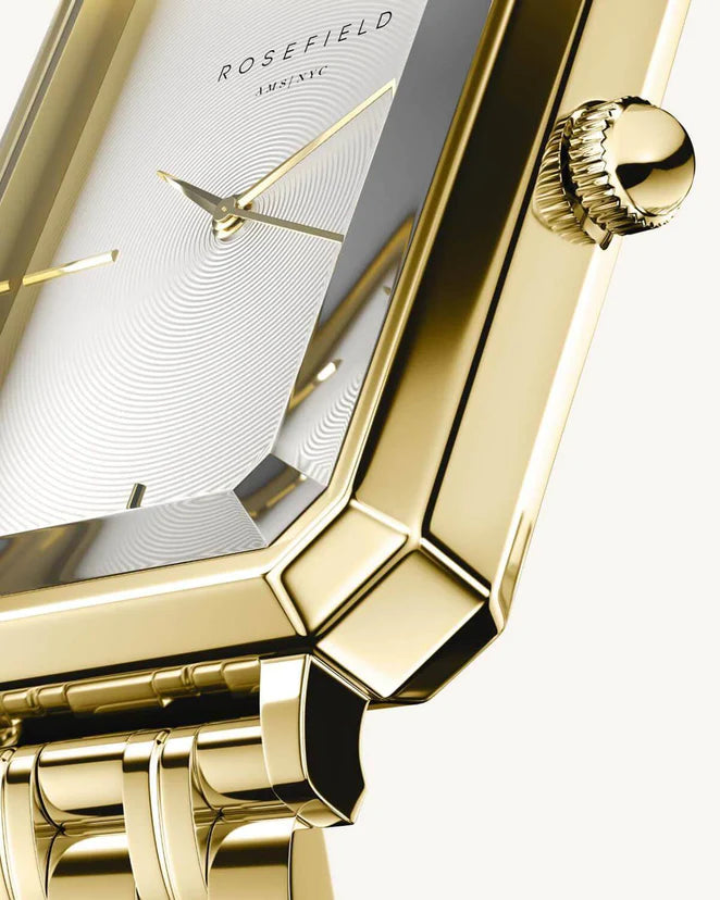 Ladies gold faceted glass watch