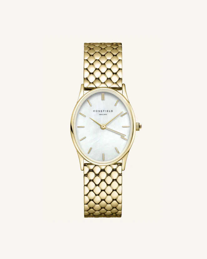 Rosefield The Oval gold watch with mother of pearl dial
