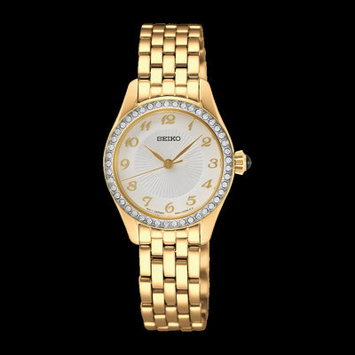 Gold ladies Seiko watch with crystals