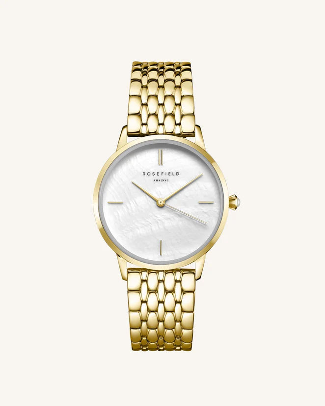Rosefield Pearl Edit gold watch with pearl dial