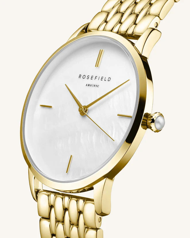 Rosefield ladies gold watch with mother of pearl dial