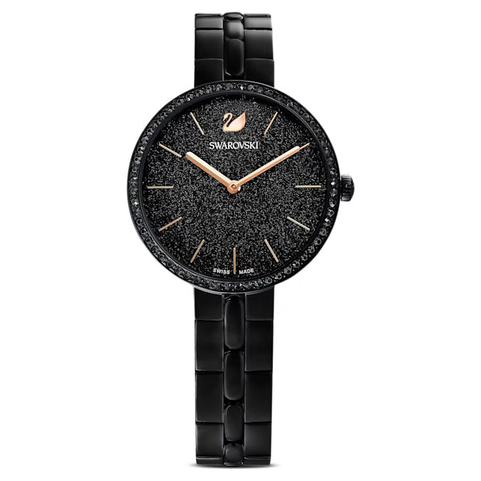 Black Swarovski Crystal Watch with rose gold hands