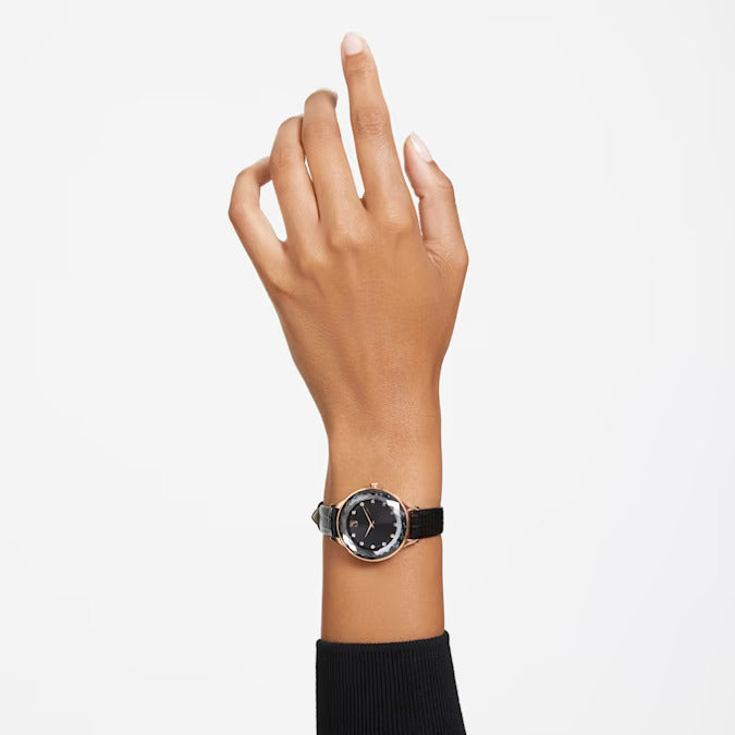 Swarovski Octea Nova watch with a black leather strap