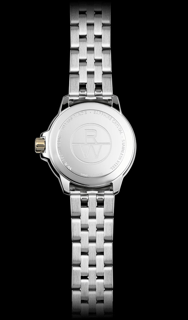 Back of a ladies Raymond Weil Swiss watch