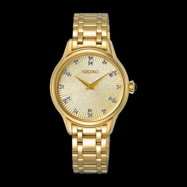 Ladies gold seiko watch with diamonds on the dial