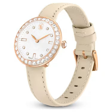 Ladies Rose Gold watch with a leather strap