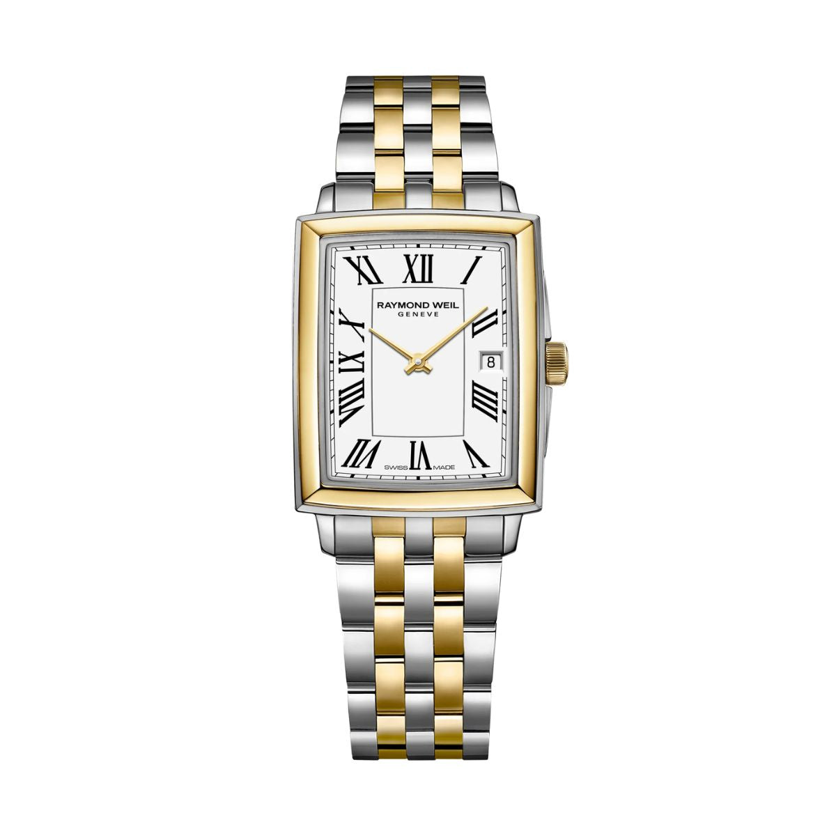 Raymond Weil Toccata rectangular two-tone ladies watch with white Roman numeral dial, 5925-STP-00300
