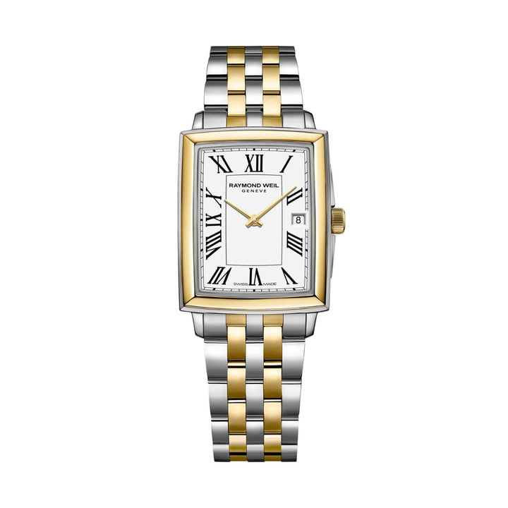 Raymond Weil Toccata rectangular two-tone ladies watch with white Roman numeral dial, 5925-STP-00300
