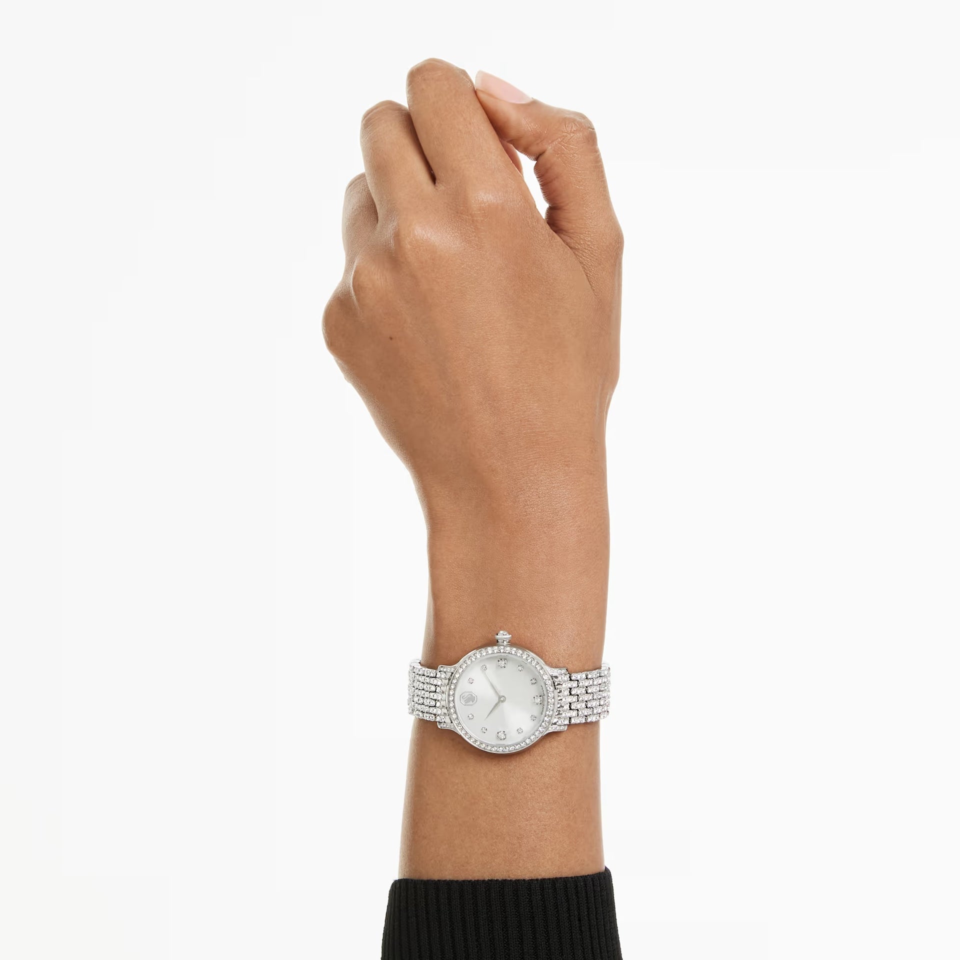 Swarovski Imber watch worn on wrist, crystal bracelet