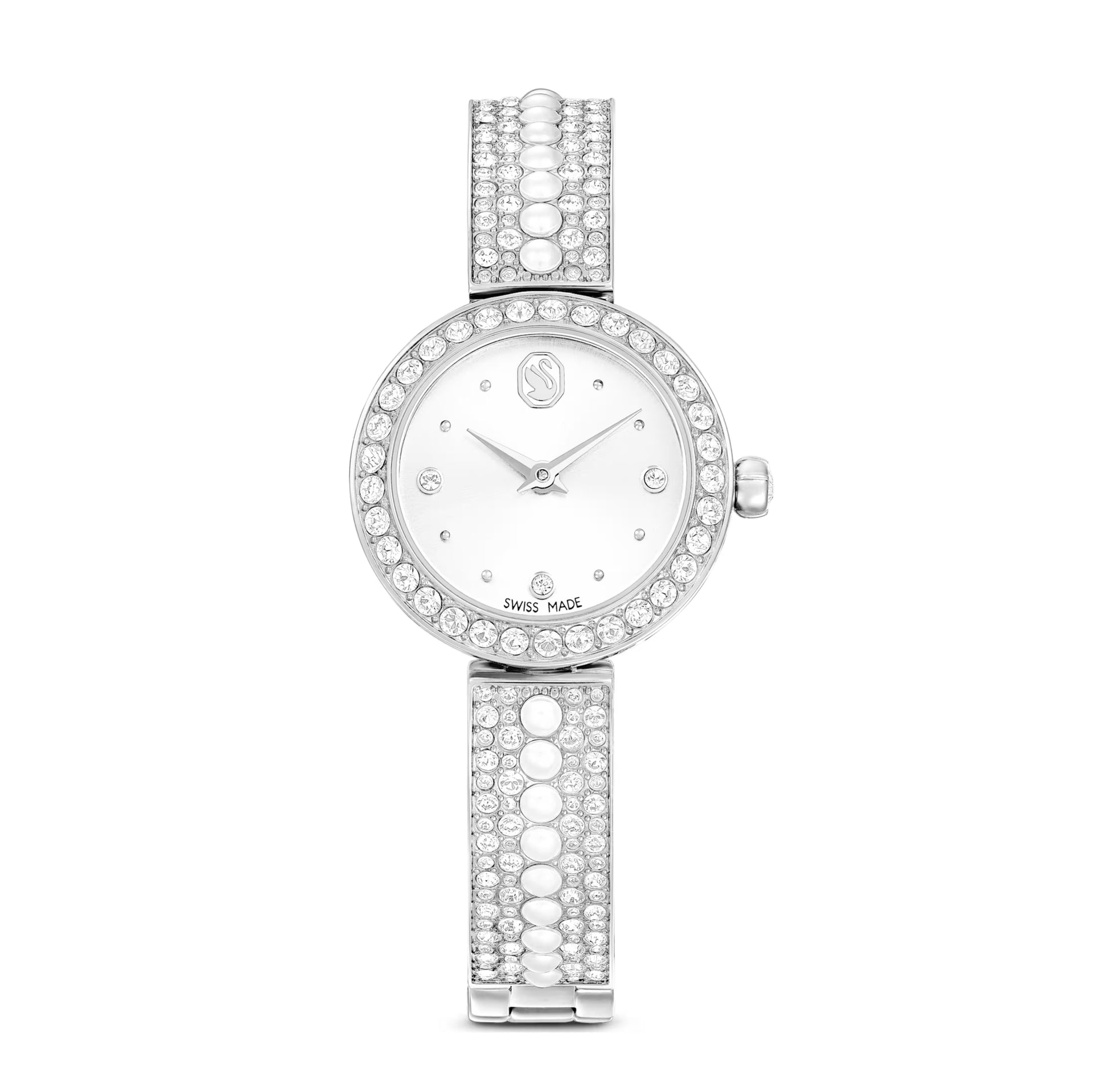 Swarovski Matrix pearl bangle watch with crystal set bracelet