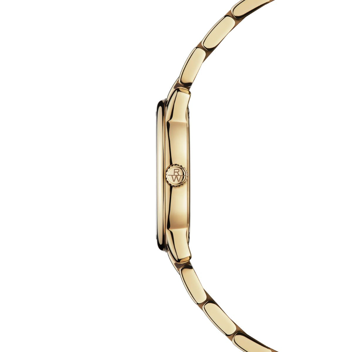 Side view of Raymond Weil Toccata Classic 24mm slim gold case and crown