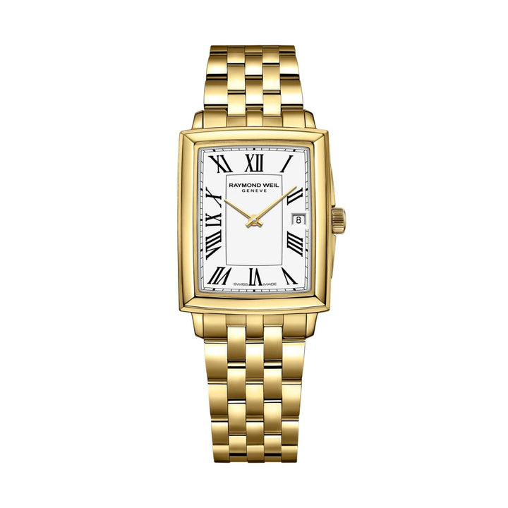 Raymond Weil Toccata rectangular yellow gold PVD ladies watch with white Roman numeral dial, 5925-P-00300